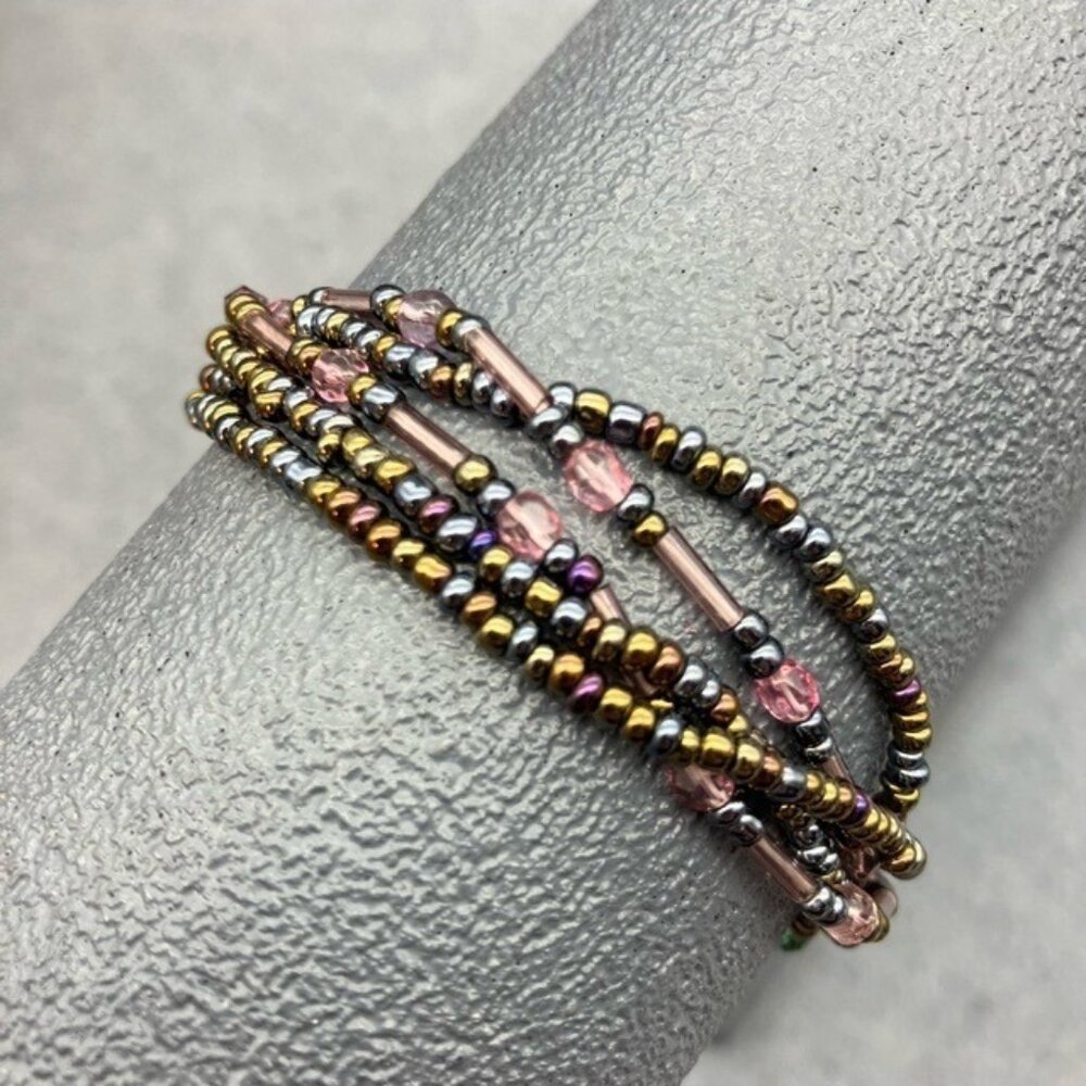 Kirk's Folly Vintage Bracelet 7 In Multi-Strand Beaded Gold Toggle Pink Blue